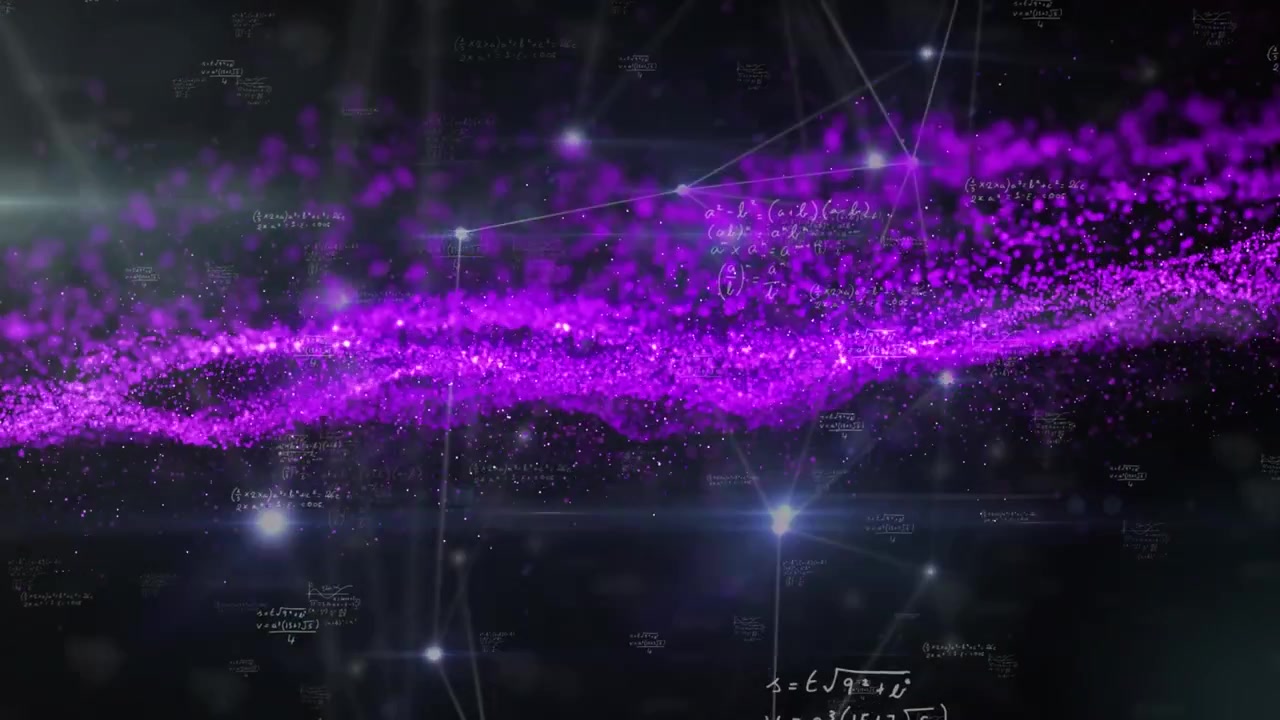 Animazione di fuochi d'artificio che esplodono e particelle di fuochi d'artificio su una catena di DNA a cascata.