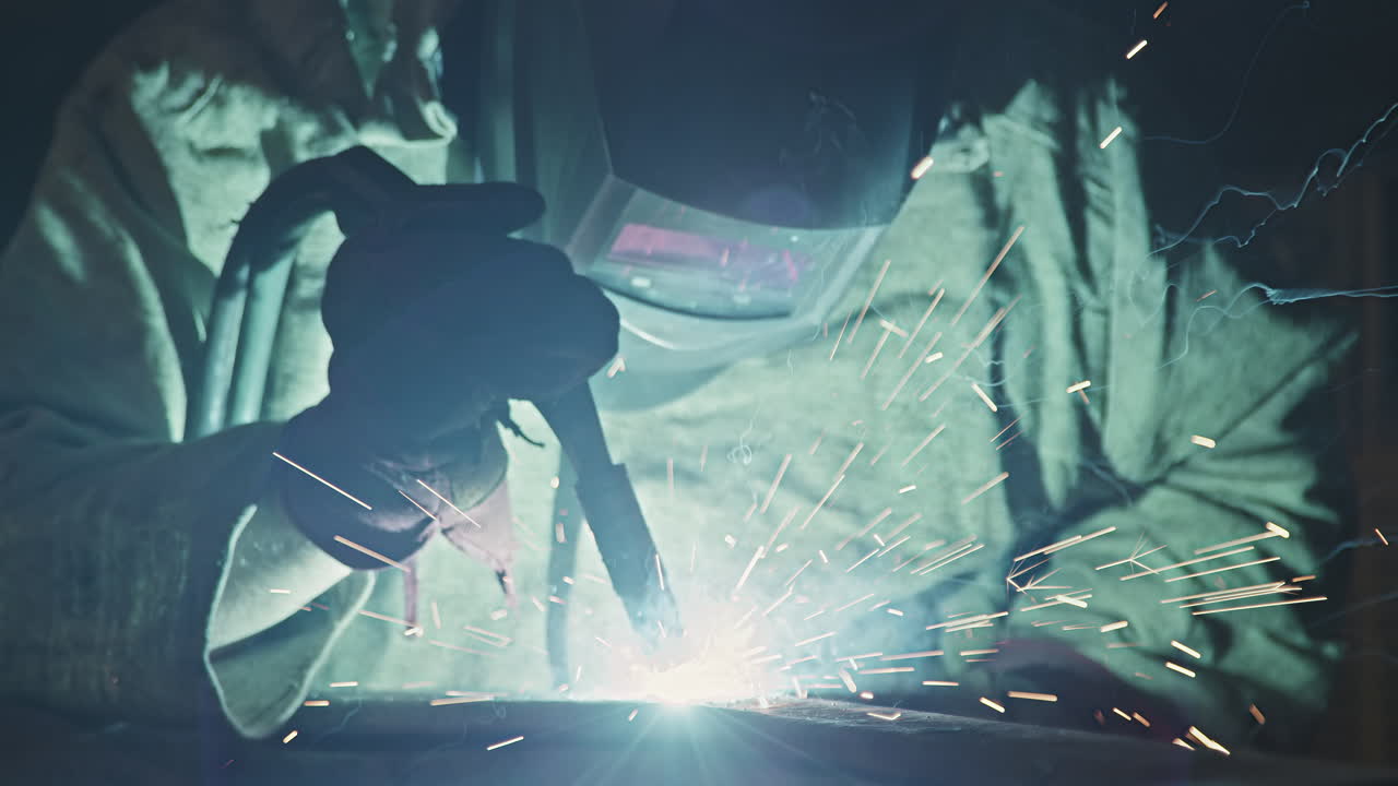 Welder In Protective Shield Welding Steel
