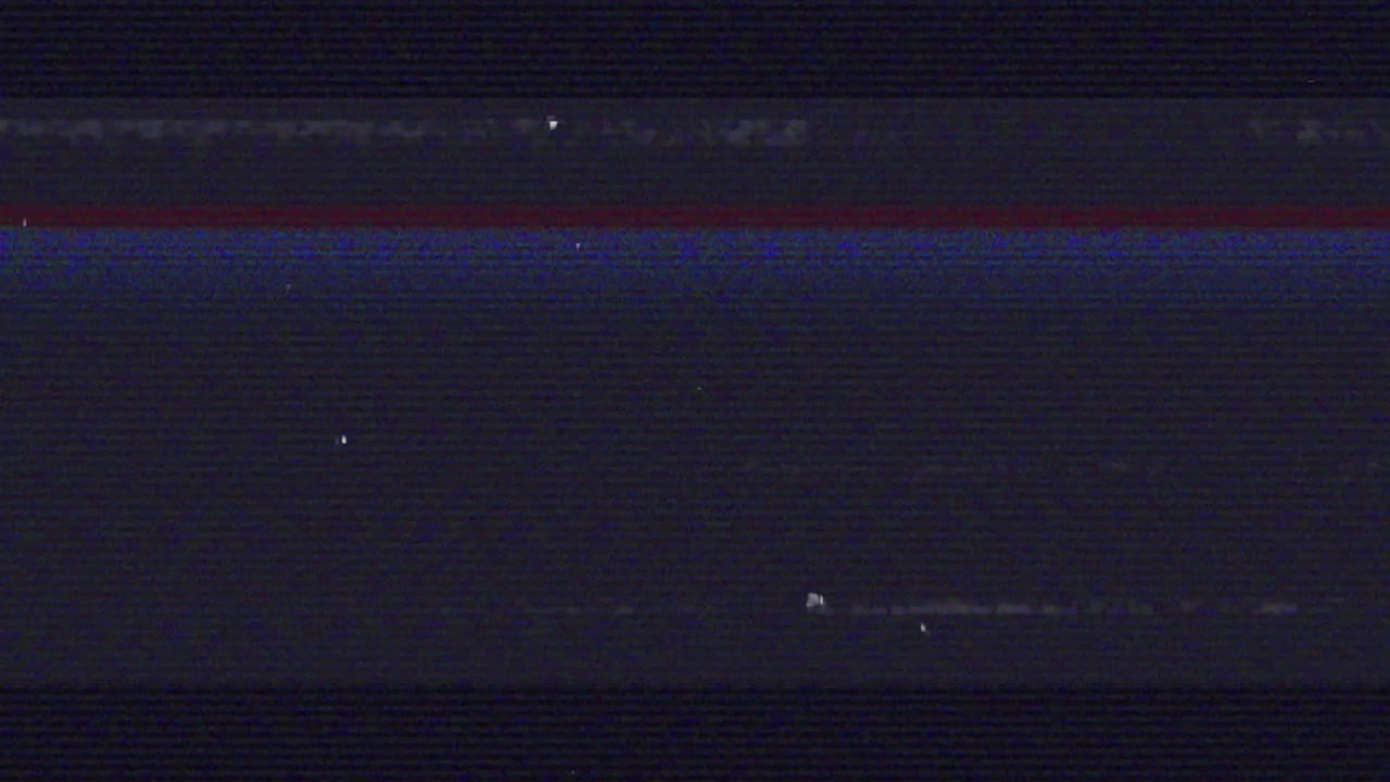 Animation of multiple glitch lines and interruption on blue background