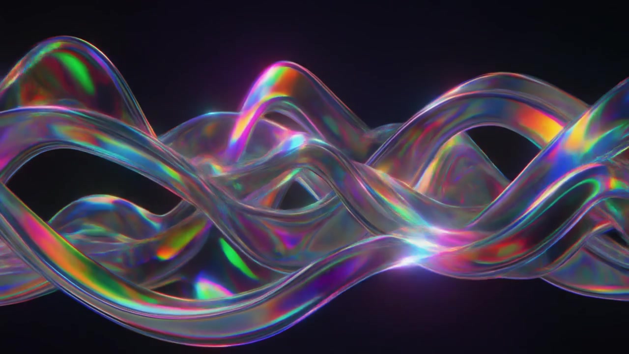 Abstract Iridescent Glass Wave Motion on Dark Background