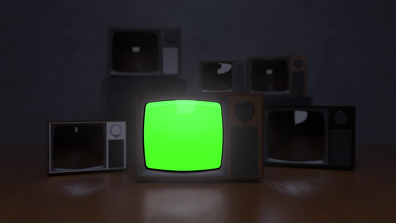 녹색 화면으로 된 레트로 텔레비전