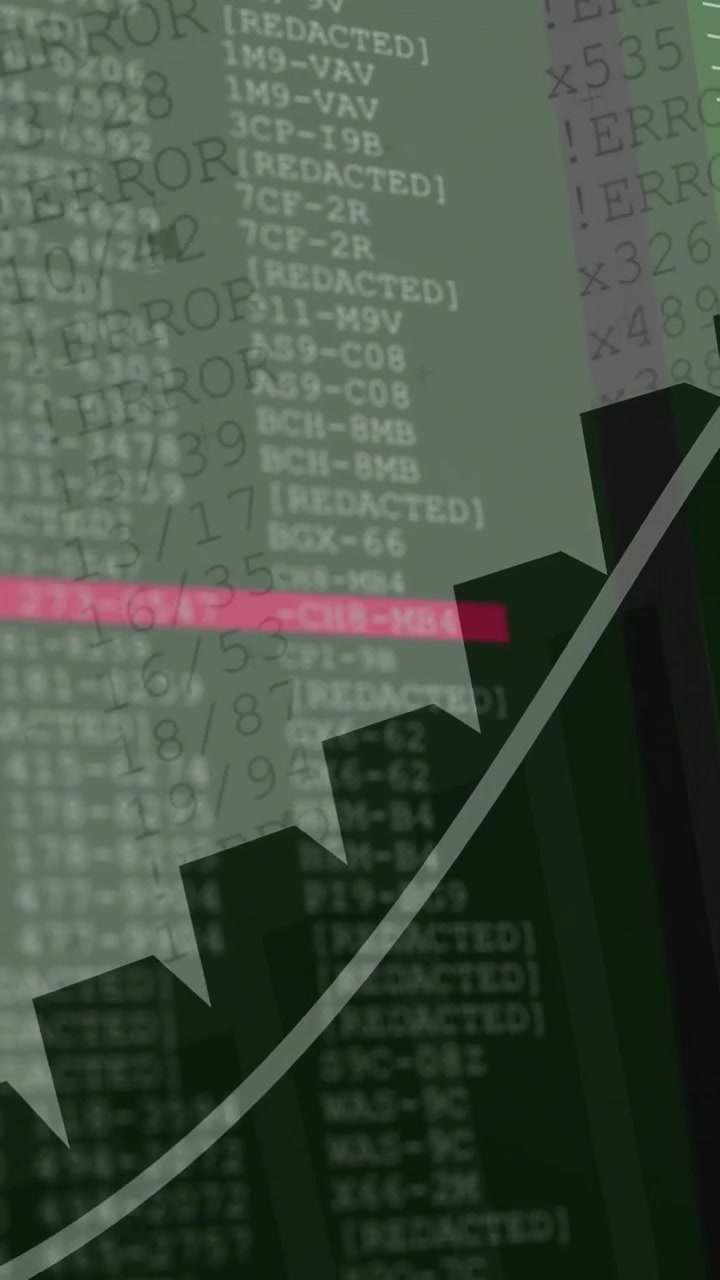 Vertical video: View panning to green code, bars rising, pink bar marking ERROR on tech HUD