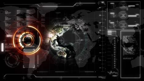 animación del alcance, el globo y el procesamiento de datos en pantalla.