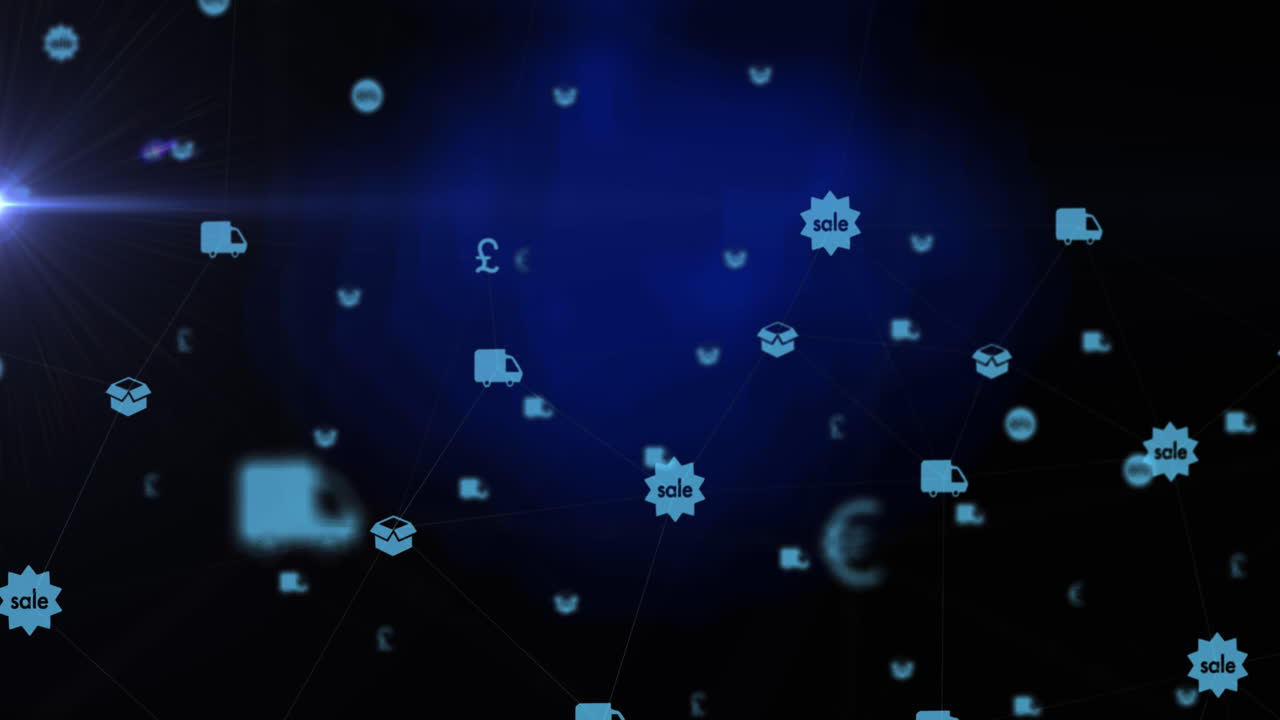 Animation of media icons on blue background