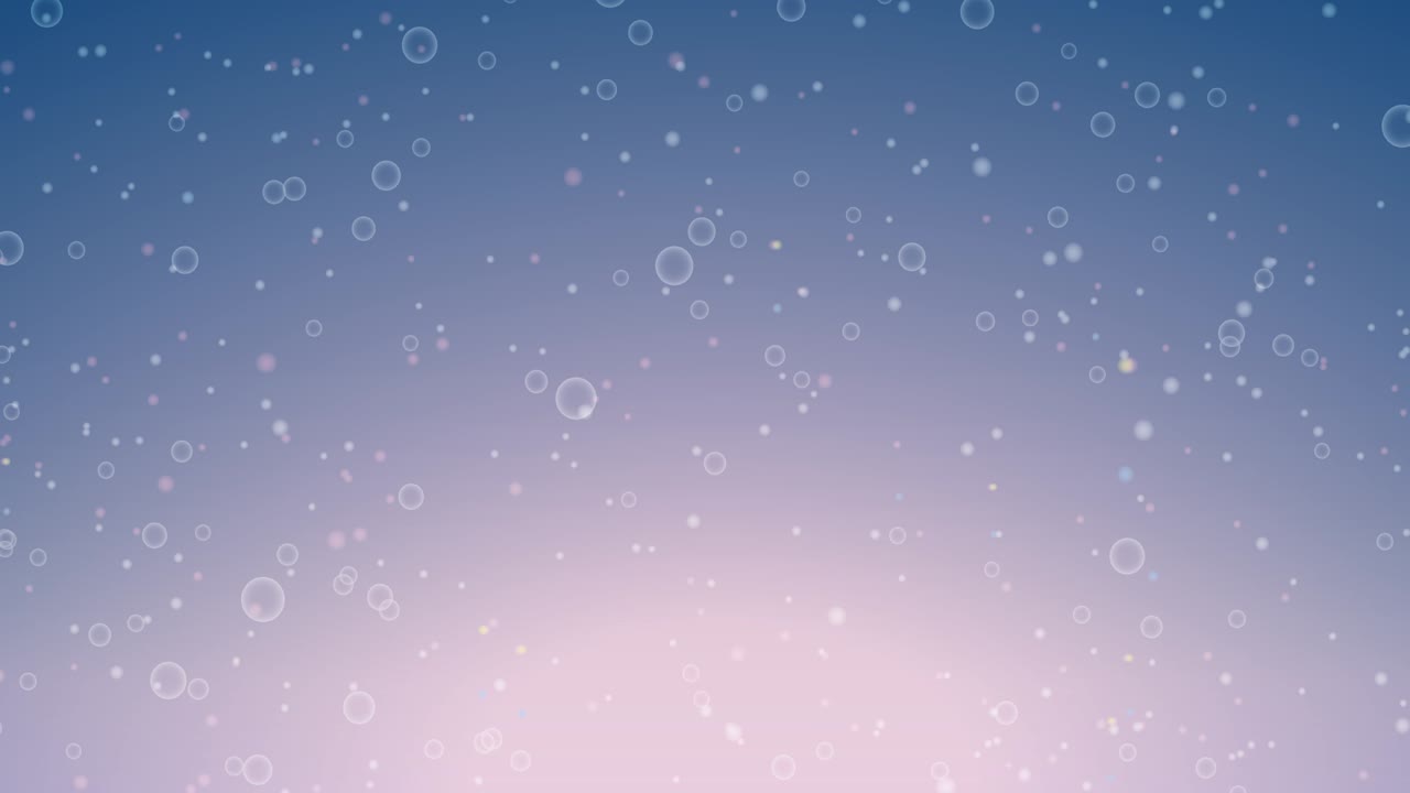 Panorama of falling snow and bubbles in one background frame. 4K animated videos.