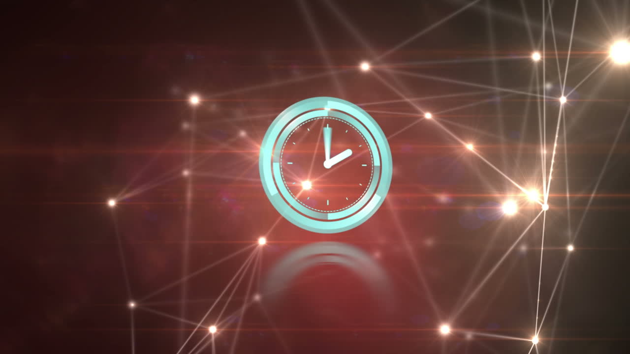 Animation of network of connections over clock moving fast