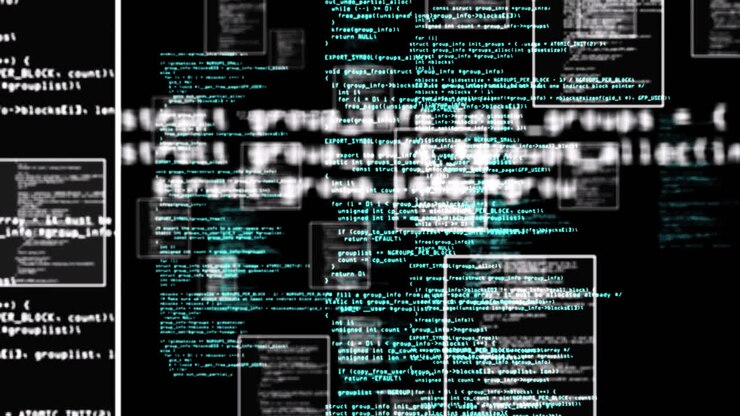Animation of data in floating frames processing on black background