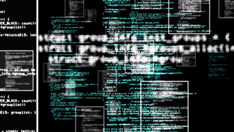 animación de datos en cuadros flotantes procesamiento sobre fondo negro