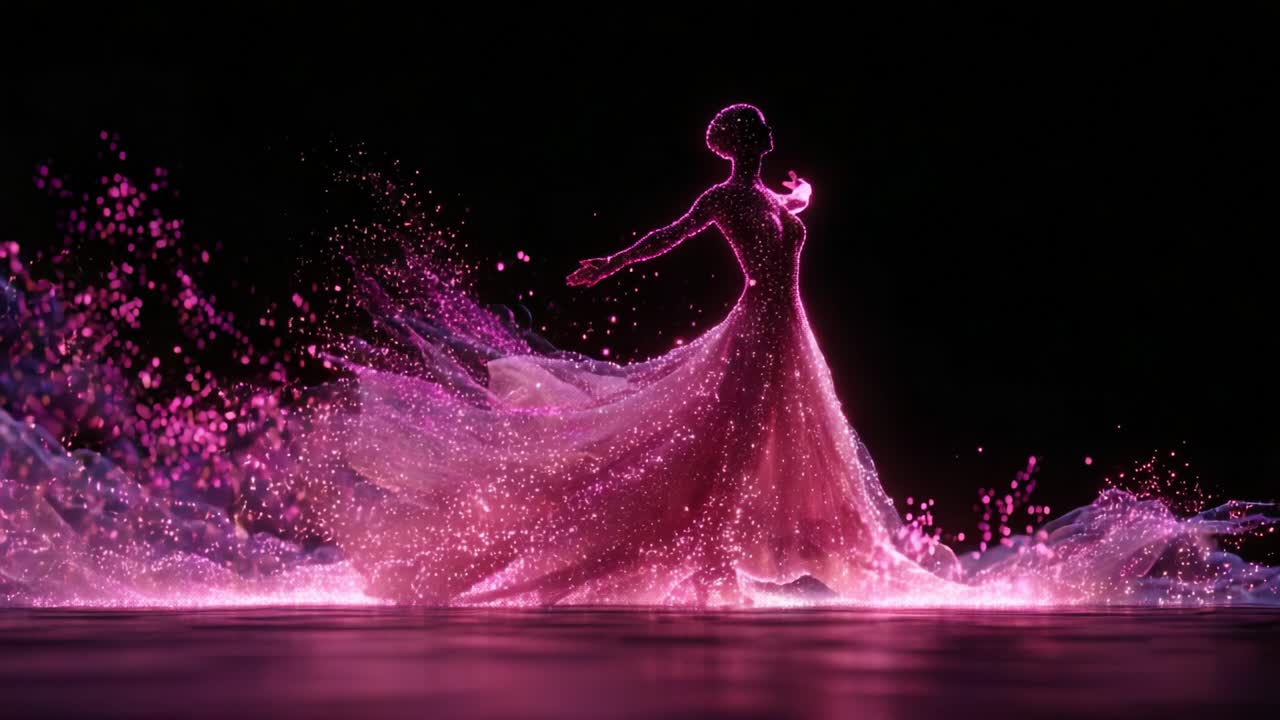 Elegant Woman Dancing in Sparkling Pink Dress