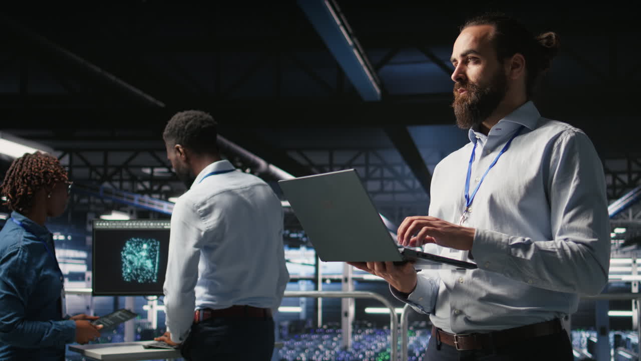 Data center admins monitoring artificial intelligence LLM visualization