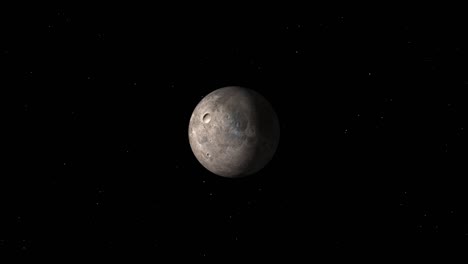 Vista-Espacial-Del-Hermoso-Planeta-Plutón-Moviéndose-Lejos-En-El-Universo,-Viaje-A-Través-Del-Concepto-De-Estrellas