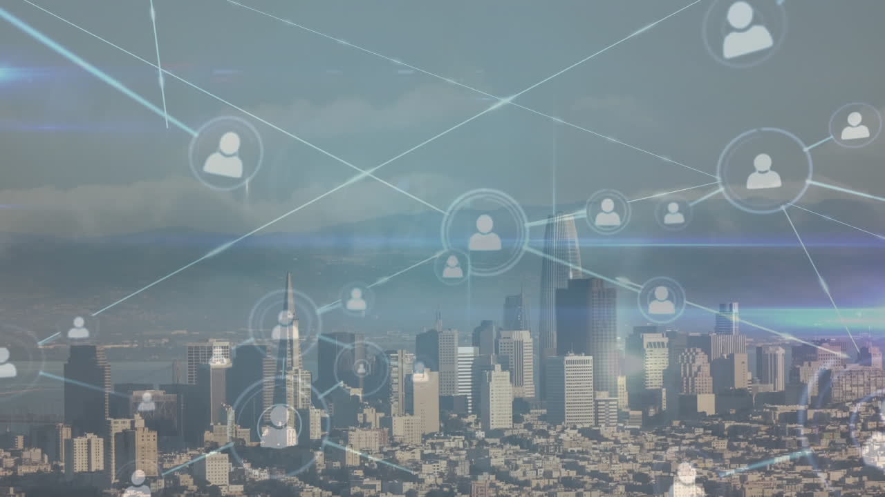 都市景観上の接続ネットワークのアニメーション