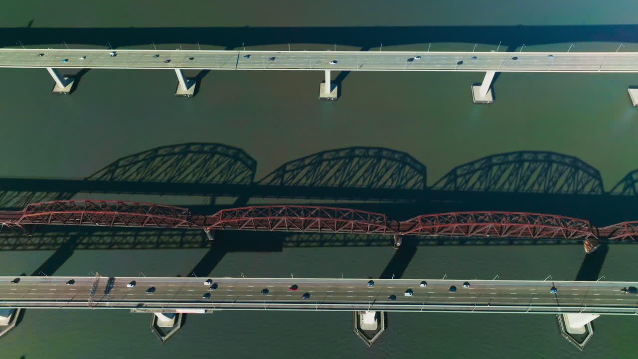 Aerial View of Bridges Over a River