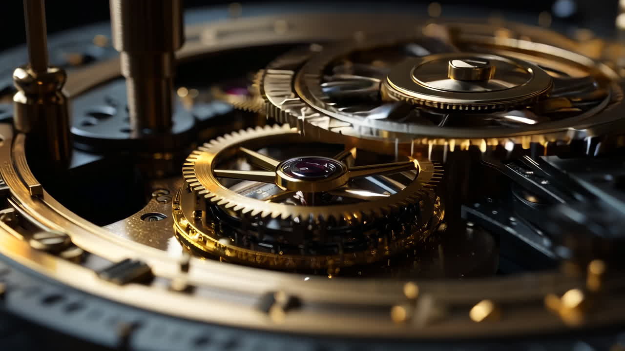 A close up of a clock with a gold and black design. The clock is set to the time of 10:00