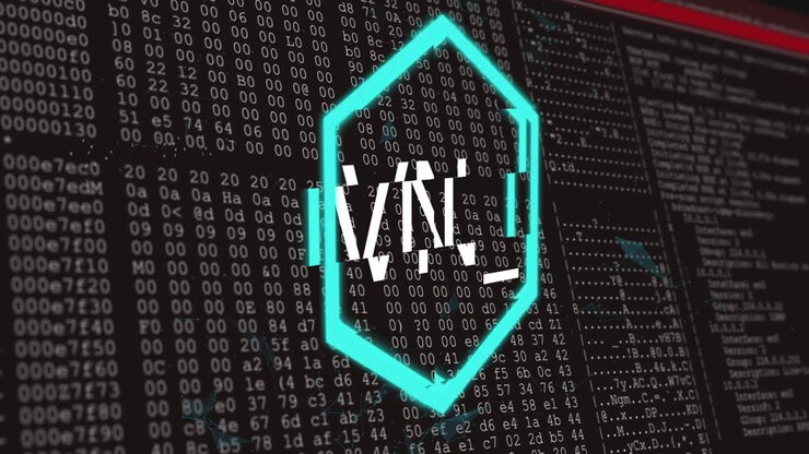 Animazione di un logo esagonale con OGV su sfondo di codifica digitale