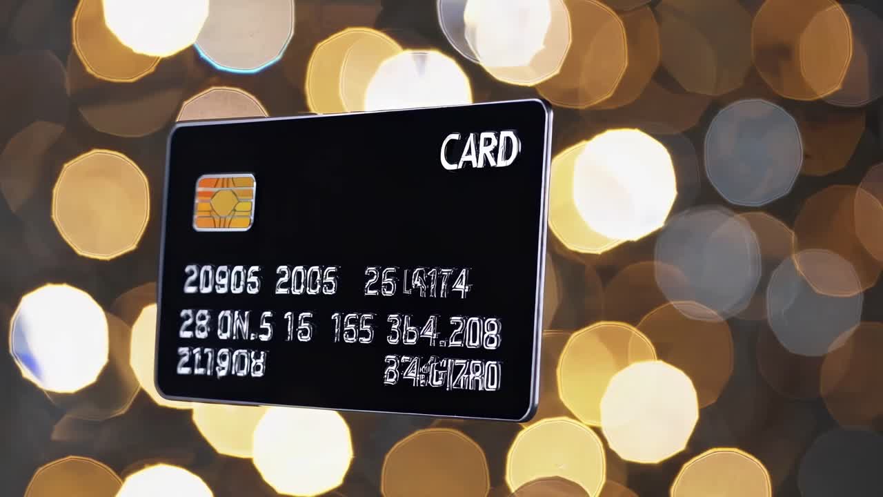Close-up shot of a black credit card with a bokeh background, creating a sleek, modern style