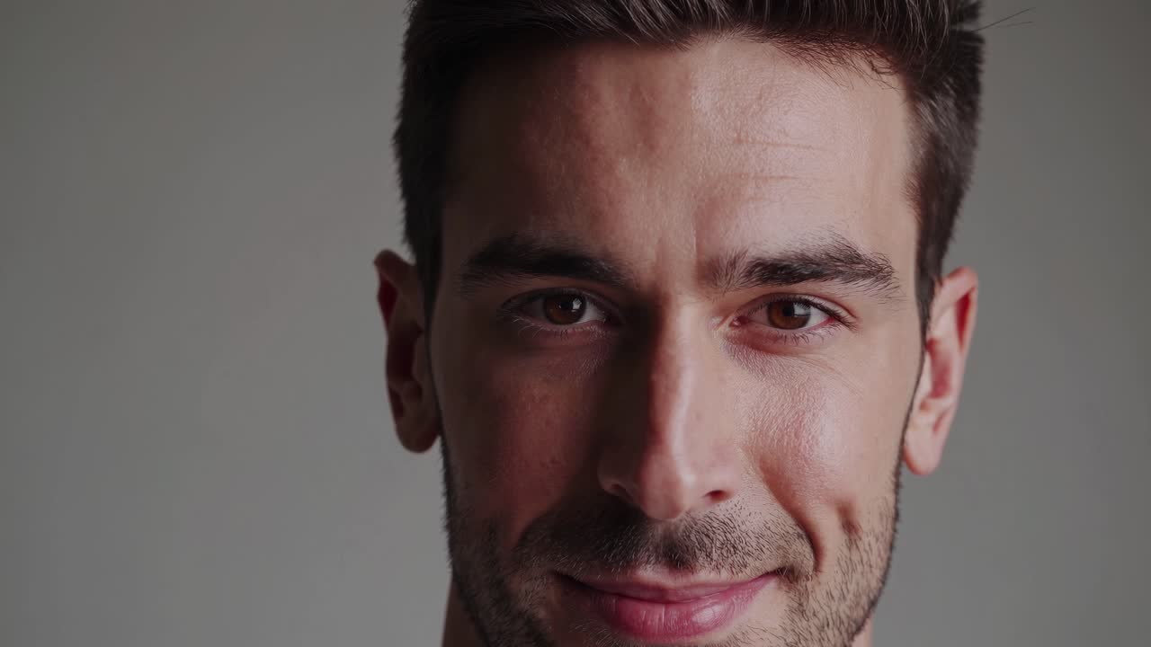 Close-up video portrait of a man with a neutral expression