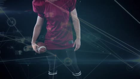 animación de la red de conexiones sobre el jugador de fútbol americano caucásico