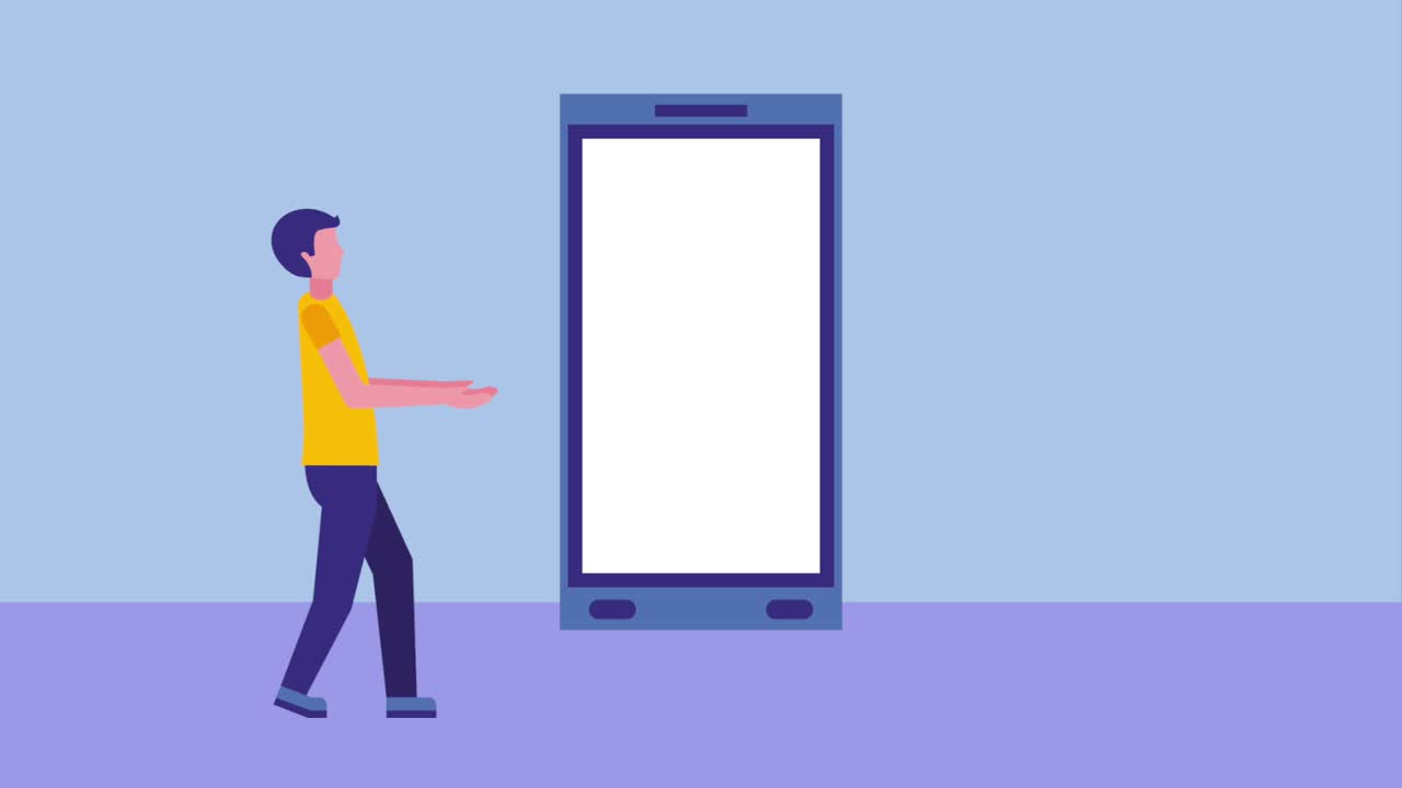 선물과 스마트폰으로 온라인 쇼핑을 하는 남자