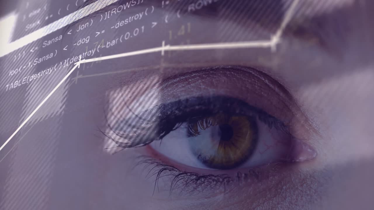 animazione dell'elaborazione dei dati finanziari sotto l'occhio di una donna caucasica