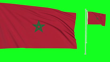 green screen morocco two flags waving moroccan flagpole animation 3d chroma key