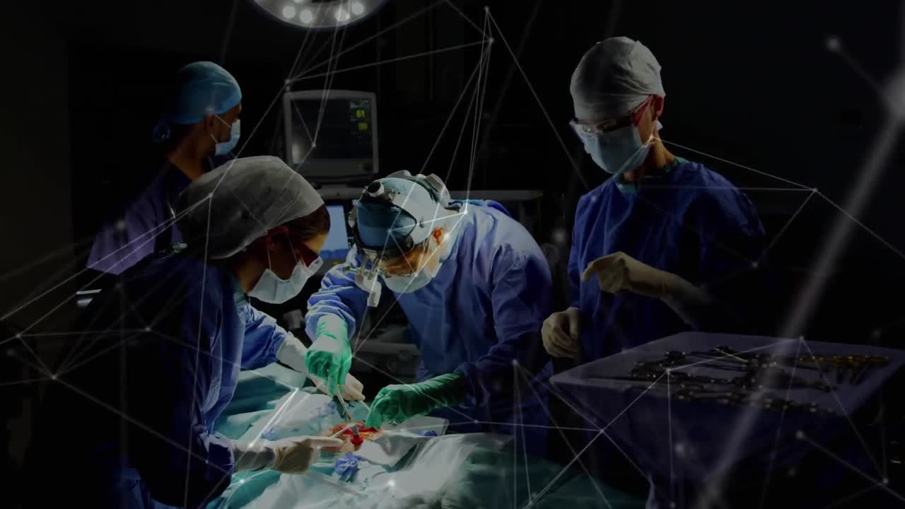 animación de la red de conexiones sobre los cirujanos en el quirófano