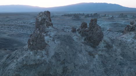 Aerial-Drone-Shot-Trona-Pinnacles-California-Desert-at-Sunrise