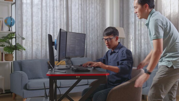 Two Developers Collaborating on Computer Code