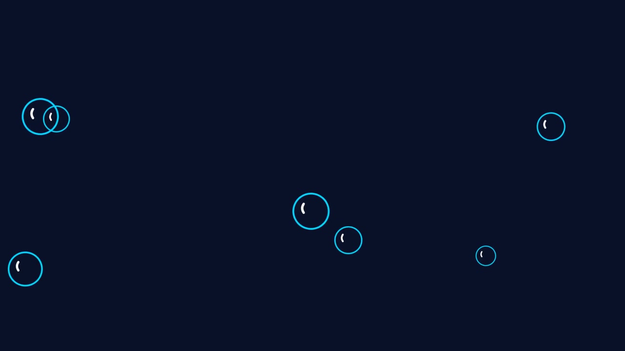 Abstract Animation of Floating Blue Bubbles on Dark Background