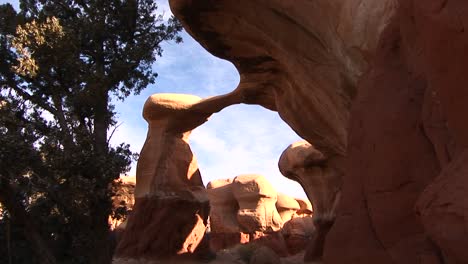 medium shot of a remarkable arched stone formation in canyonlands national park in utah