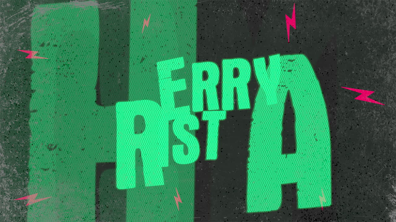 Merry Christmas on hipster texture with thunderbolts and noise