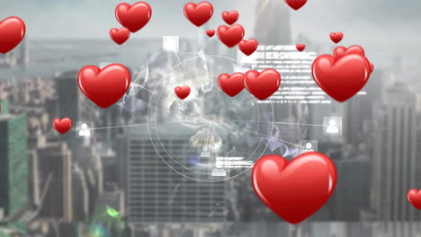 city with digital globe and hearts