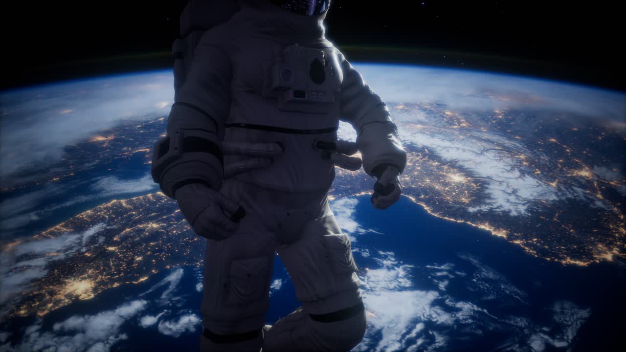 Astronaut in outer space against the backdrop of the planet earth. image of the Earth furnished by NASA