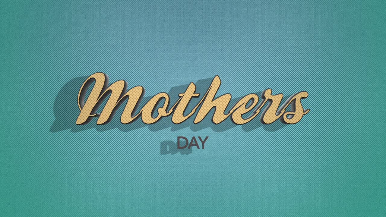 Retro Mothers Day text on blue vintage texture in 80s style