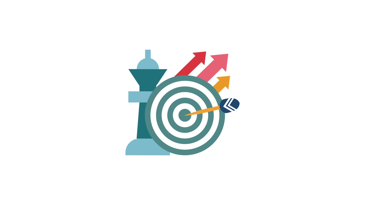 Animated Business Strategy and Goal Achievement with Chess Piece and Target