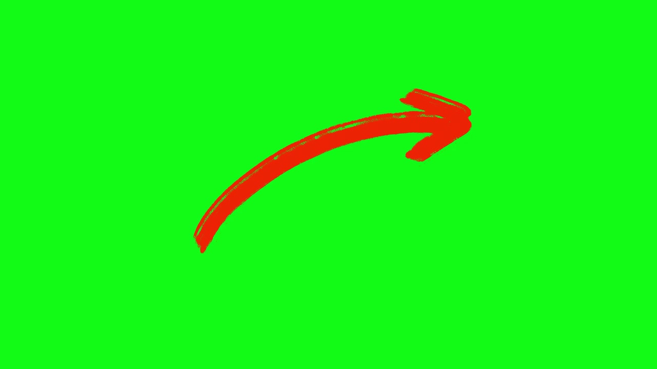 Freccia rossa animata disegnata a mano su sfondo a schermo verde