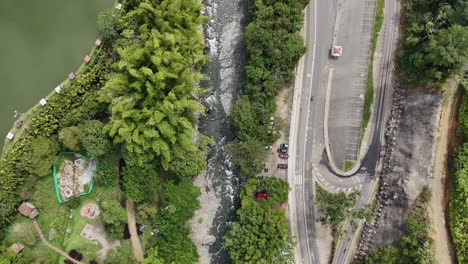 drone's-eye view of the rio pance in cali, colombia