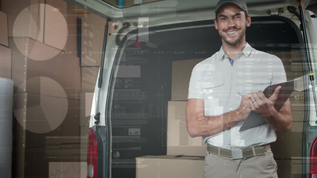 animación de estadísticas y procesamiento de datos financieros sobre el repartidor