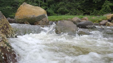 control deslizante en grúa, toma en cámara lenta de un río en columbia británica