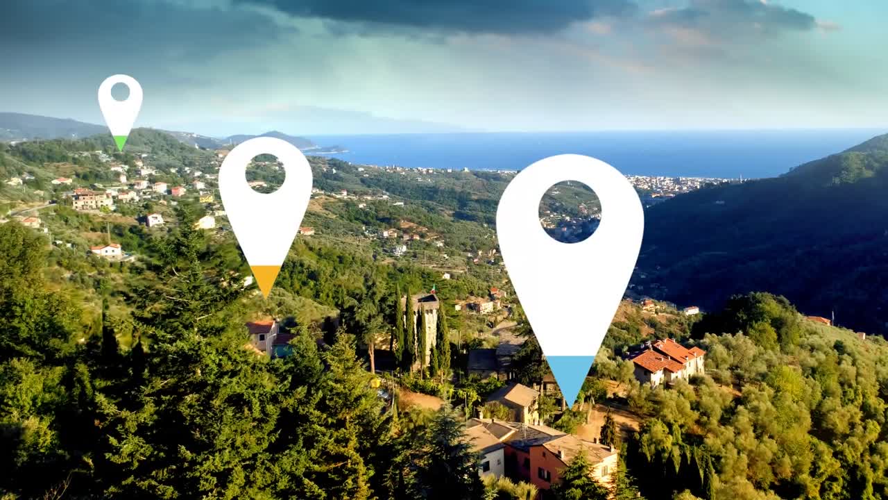 alfileres de ubicación sobre el paisaje