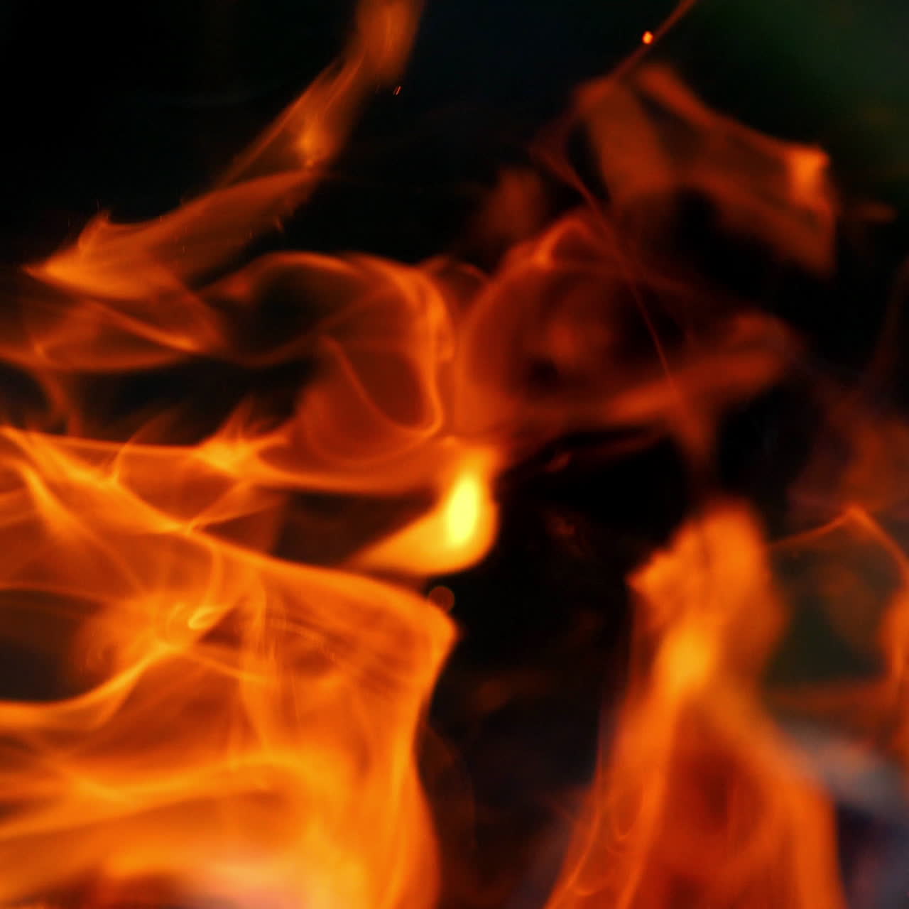 Bonfire burning at night. Burning logs in orange flames. Fire flame