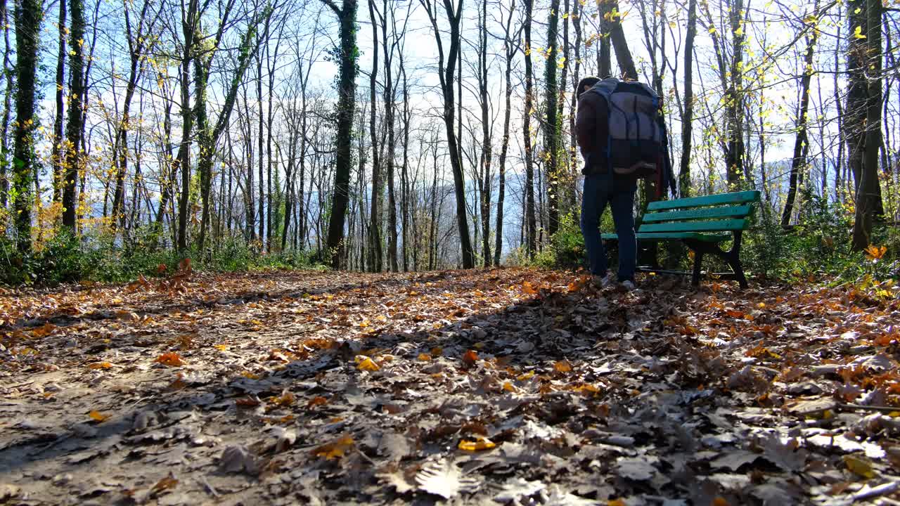 숲에 앉아 있는 배 ⁇  남자