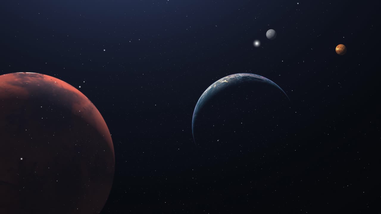 solar system, planet mars, earth, venus and mercury