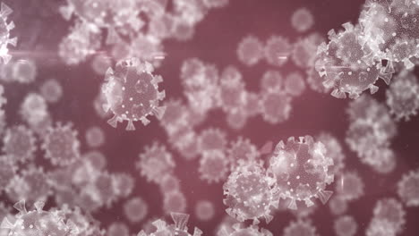 animation of macro coronavirus covid-19 cells floating on a red background