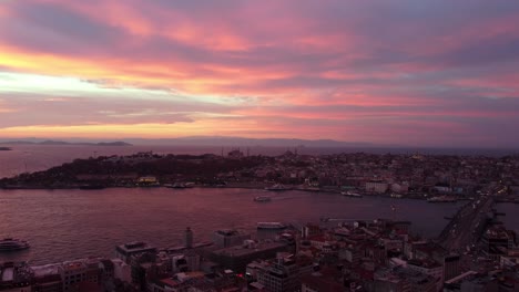 aerial view of istanbul golden horn at sunrise. turkey