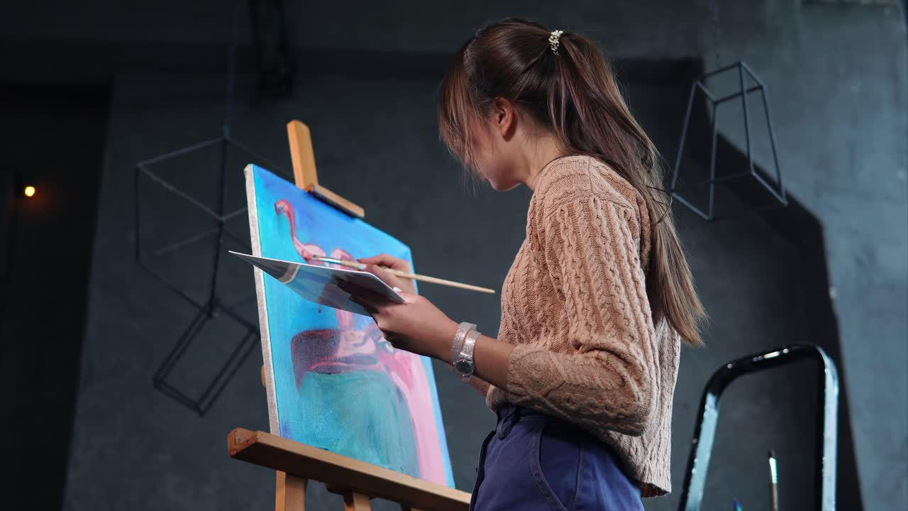 Woman Painting a Flamingo