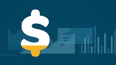 animation of dollar symbol filling up and increasing percentage against statistical data processing