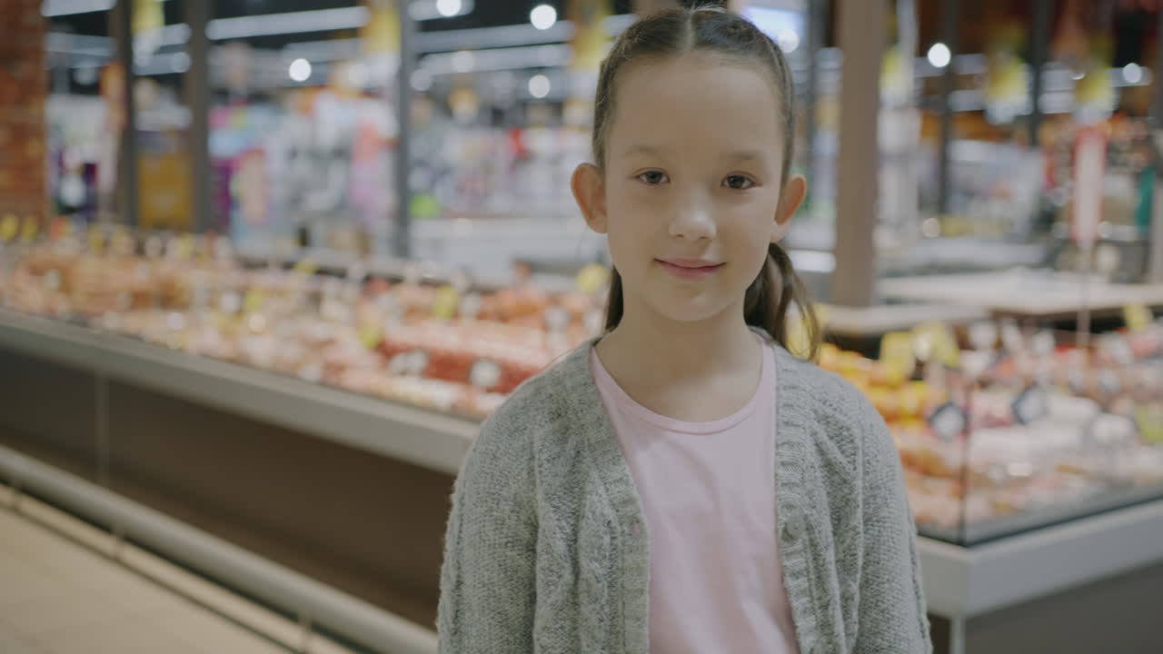 Girl Smiling in a Grocery Store