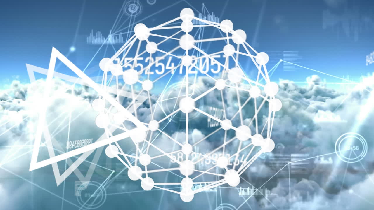 연결의 네트워크와 구름이 많은 하늘에서 증가하는 수로 만들어진 지구의 애니메이션