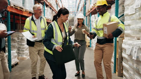 warehouse workers celebrating success